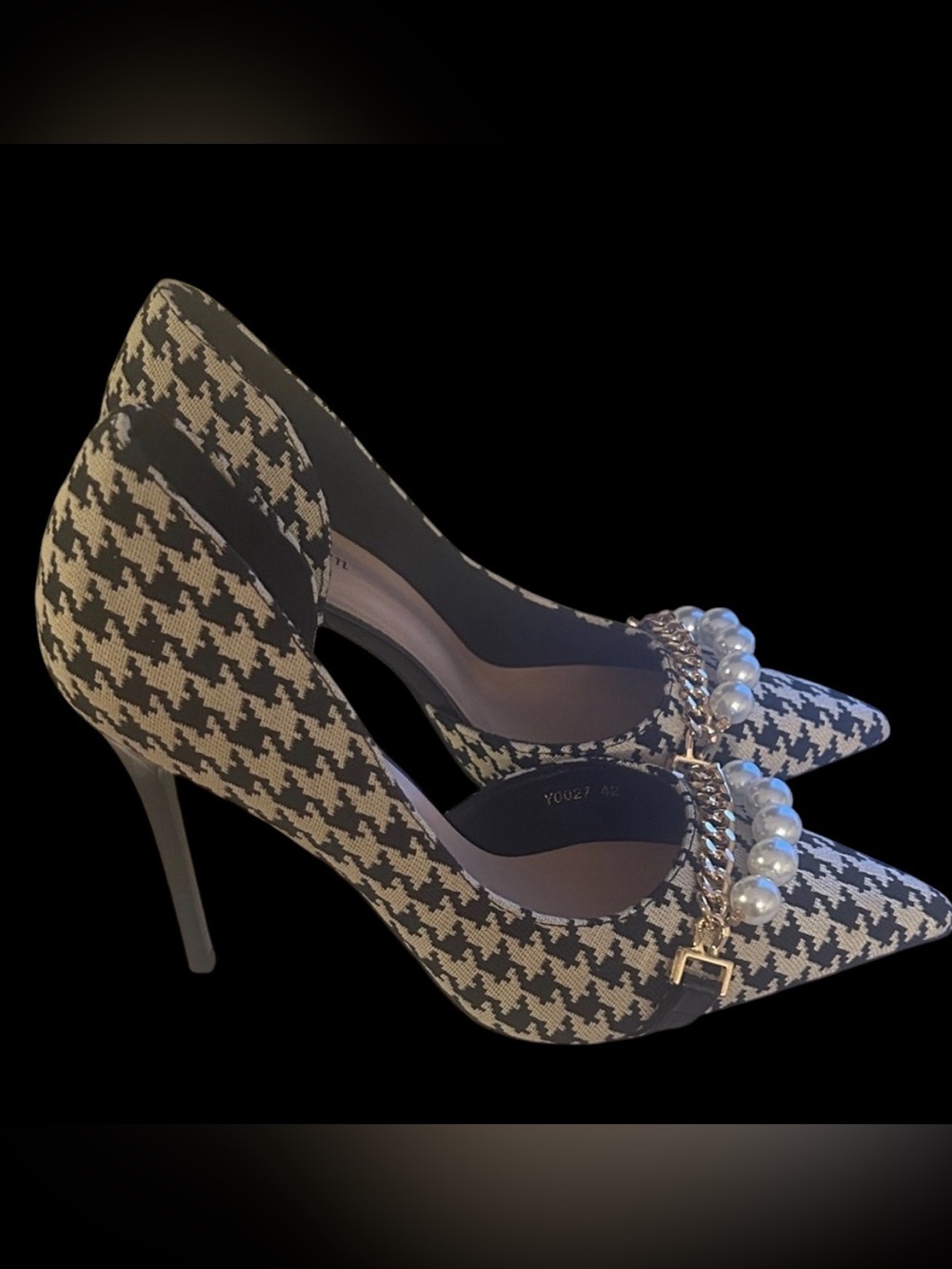 Yuzefi Houndstooth Heels with Pearl Detail - Picture 10 of 13